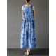 O-NEWE Sleeveless Printed Gradient Color O-Neck Dresses