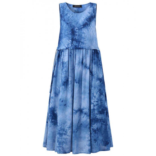 O-NEWE Sleeveless Printed Gradient Color O-Neck Dresses