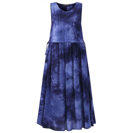 O-NEWE Sleeveless Printed Gradient Color O-Neck Dresses