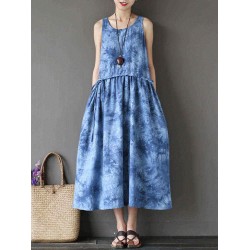 O-NEWE Sleeveless Printed Gradient Color O-Neck Dresses