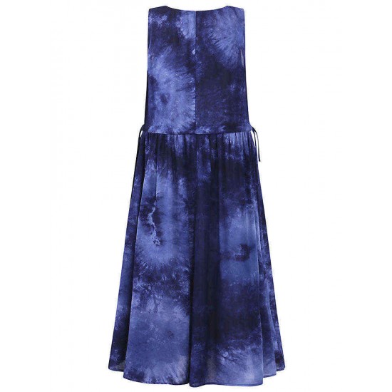 O-NEWE Sleeveless Printed Gradient Color O-Neck Dresses