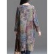 O-NEWE Vintage Women Printed Long Sleeves O-Neck Dresses