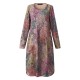 O-NEWE Vintage Women Printed Long Sleeves O-Neck Dresses