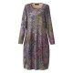 O-NEWE Vintage Women Printed Long Sleeves O-Neck Dresses