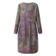 O-NEWE Vintage Women Printed Long Sleeves O-Neck Dresses