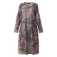 O-NEWE Vintage Women Printed Long Sleeves O-Neck Dresses