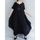 O-NEWE Vintage Women Short Sleeve Loose Maxi Dress