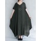 O-NEWE Vintage Women Short Sleeve Loose Maxi Dress