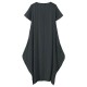 O-NEWE Vintage Women Short Sleeve Loose Maxi Dress