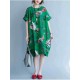 O-NEWE Women Loose Dress Printed Half Sleeve Pockets Pullover Dresses