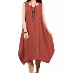 O-Newe Casual Women Solid Sleeveless Pockets Lantern Dress