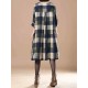 O-Newe Plus Size Women Plaid O-Neck Dress