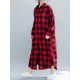 Plaid Turn-down Collar Long Sleeve Women Maxi Shirt Dress