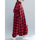 Plaid Turn-down Collar Long Sleeve Women Maxi Shirt Dress