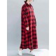 Plaid Turn-down Collar Long Sleeve Women Maxi Shirt Dress