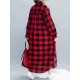 Plaid Turn-down Collar Long Sleeve Women Maxi Shirt Dress