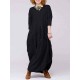 Plus Size Baggy Crew Neck Long Sleeve Patchwork Maxi Dress