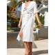 Plus Size Boho Cross V-neck Front Button Women Dress