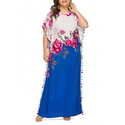 Plus Size Boho Floral Two-tone Batwing Sleeve Maxi Dress