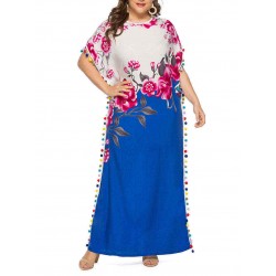 Plus Size Boho Floral Two-tone Batwing Sleeve Maxi Dress