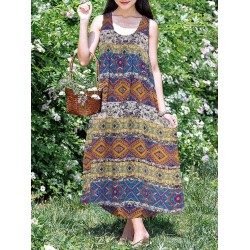 Plus Size Boho Printed Sleeveless Women Long Dress