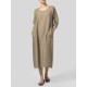 Plus Size Brief Crew Neck Half Sleeve Solid Color Cotton Dress