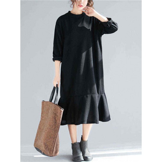 Plus Size Casual Crew Neck A-line Winter Knit Dress