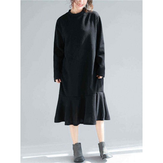 Plus Size Casual Crew Neck A-line Winter Knit Dress