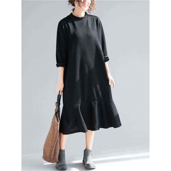 Plus Size Casual Crew Neck A-line Winter Knit Dress