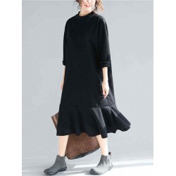 Plus Size Casual Crew Neck A-line Winter Knit Dress