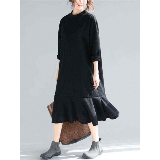 Plus Size Casual Crew Neck A-line Winter Knit Dress