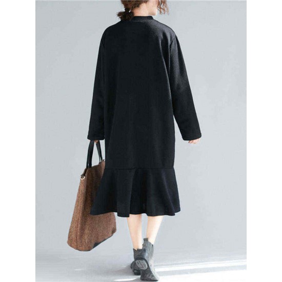 Plus Size Casual Crew Neck A-line Winter Knit Dress