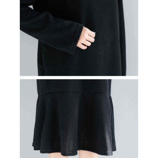 Plus Size Casual Crew Neck A-line Winter Knit Dress