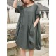 Plus Size Casual Crew Neck Short Sleeve Pockets Baggy Dress