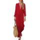 Plus Size Casual Deep V-neck Long Sleeve Pockets Maxi Dress For Women