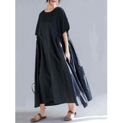 Plus Size Casual Half Sleeve Pleated Maxi Dress