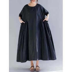 Plus Size Casual Half Sleeve Pleated Maxi Dress