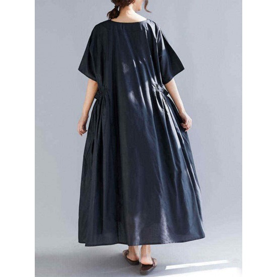 Plus Size Casual Half Sleeve Pleated Maxi Dress