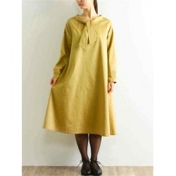 Plus Size Casual Long Sleeve Solid Color Cotton Dress