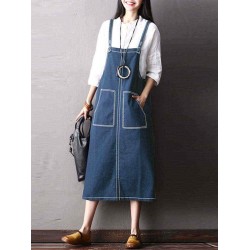 Plus Size Casual Loose Spaghetti Straps Denim Dress