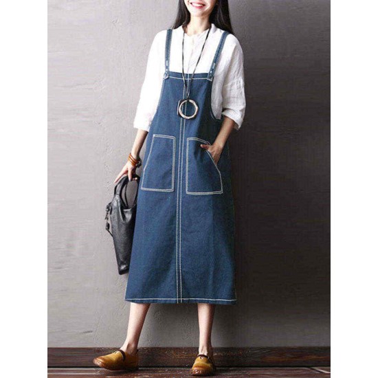 Plus Size Casual Loose Spaghetti Straps Denim Dress