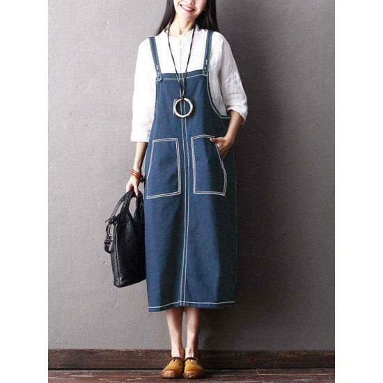 Plus Size Casual Loose Spaghetti Straps Denim Dress