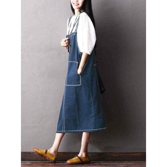 Plus Size Casual Loose Spaghetti Straps Denim Dress