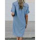 Plus Size Casual Turn-down Collar Front Pockets Women Shirt Dress