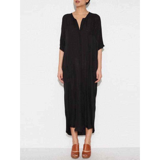 Plus Size Casual V-neck Half Sleeve Kaftan Maxi Dress