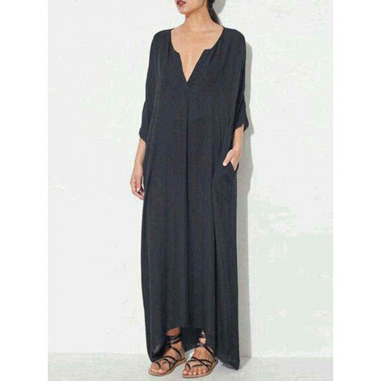 Plus Size Casual V-neck Half Sleeve Kaftan Maxi Dress