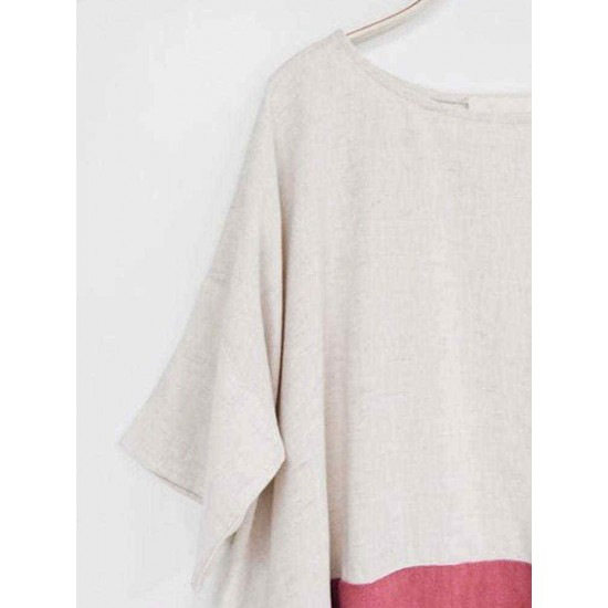 Plus Size Casual Women Color Patchwork Short Sleeve Dress Plus Size Casual Women Color Patchwork Short Sleeve Dress