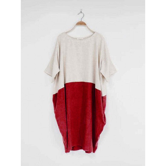 Plus Size Casual Women Color Patchwork Short Sleeve Dress Plus Size Casual Women Color Patchwork Short Sleeve Dress
