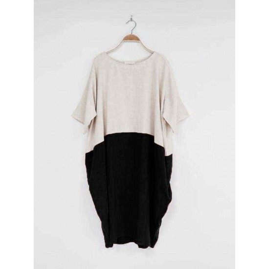 Plus Size Casual Women Color Patchwork Short Sleeve Dress Plus Size Casual Women Color Patchwork Short Sleeve Dress