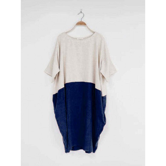 Plus Size Casual Women Color Patchwork Short Sleeve Dress Plus Size Casual Women Color Patchwork Short Sleeve Dress